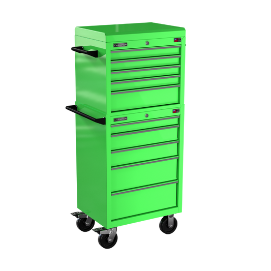 Champion Tool Storage FMP2710RC-EG 10-Drawer Standard Depth 27" FMPRO Combo Roll Cabinet | 27"W x 66"H x 20"D, Electric Green