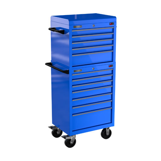 Champion Tool Storage FMP2712RC-BL 12-Drawer Standard Depth 27" FMPRO Combo Roll Cabinet | 27"W x 66"H x 20"D, Gloss Blue