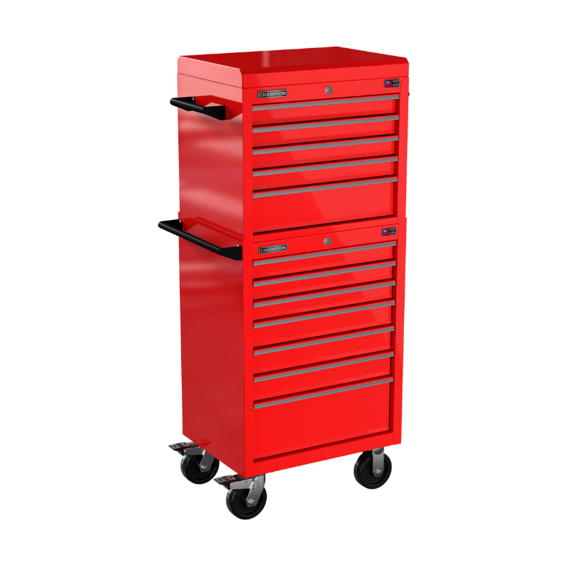 Champion Tool Storage FMP2712RC-RD 12-Drawer Standard Depth 27" FMPRO Combo Roll Cabinet | 27"W x 66"H x 20"D, Gloss Red