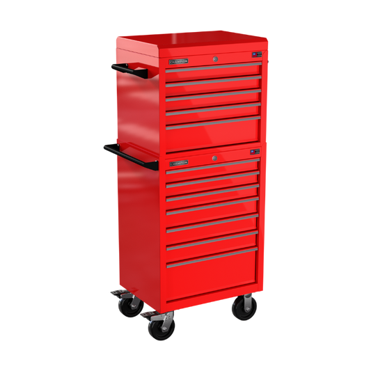 Champion Tool Storage FMP2712RC-RD 12-Drawer Standard Depth 27" FMPRO Combo Roll Cabinet | 27"W x 66"H x 20"D, Gloss Red