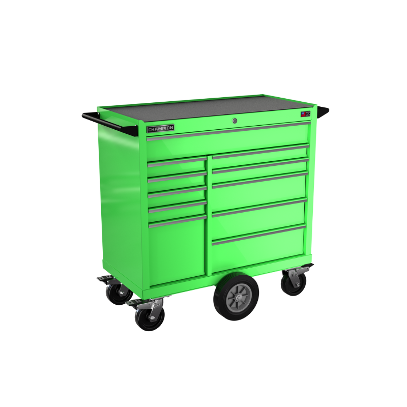 Champion Tool Storage FMP4111MC-EG 11-Drawer Standard Depth 41" FMPRO Maintenance Cart | 41"W x 45"H x 20"D, Electric Green