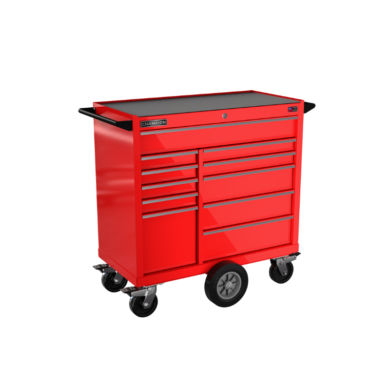 Champion Tool Storage FMP4111MC-RD 11-Drawer Standard Depth 41" FMPRO Maintenance Cart | 41"W x 45"H x 20"D, Gloss Red