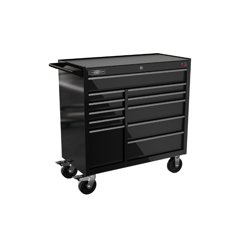 Champion Tool Storage FMP4111RC-BK 11-Drawer Standard Depth 41" FMPRO Roll Cab | 41"W x 43"H x 20"D, Gloss Black