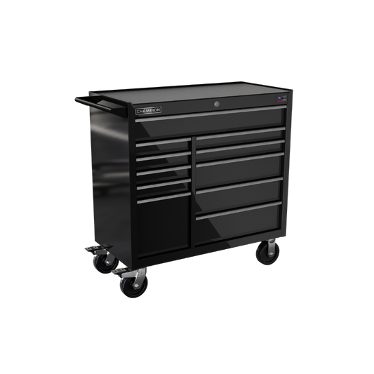 Champion Tool Storage FMP4111RC-BK 11-Drawer Standard Depth 41" FMPRO Roll Cab | 41"W x 43"H x 20"D, Gloss Black