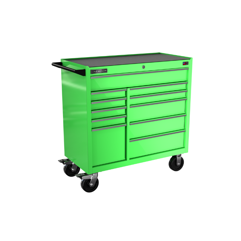 Champion Tool Storage FMP4111RC-EG 11-Drawer Standard Depth 41" FMPRO Roll Cab | 41"W x 43"H x 20"D, Electric Green