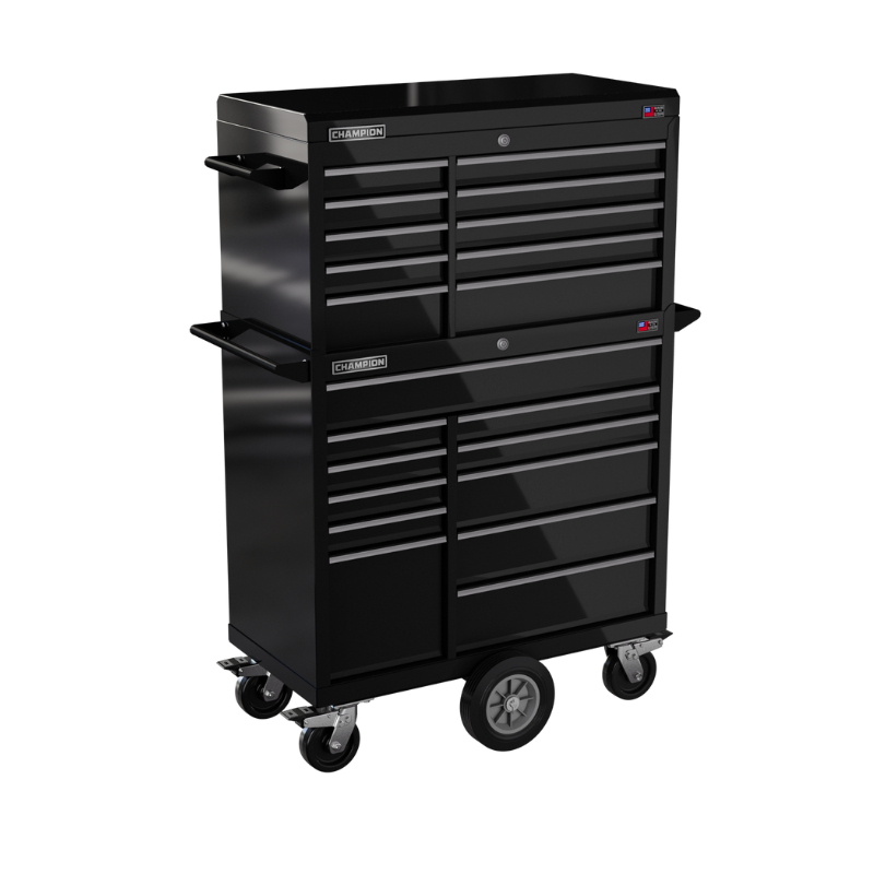 Champion Tool Storage FMP4121MC-BK 21-Drawer Standard Depth 41" FMPRO Combo Maintenance Cart | 41"W x 68"H x 20"D, Gloss Black