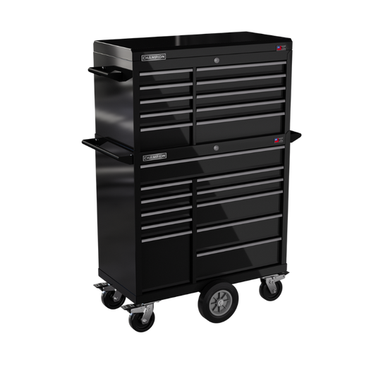 Champion Tool Storage FMP4121MC-BK 21-Drawer Standard Depth 41" FMPRO Combo Maintenance Cart | 41"W x 68"H x 20"D, Gloss Black