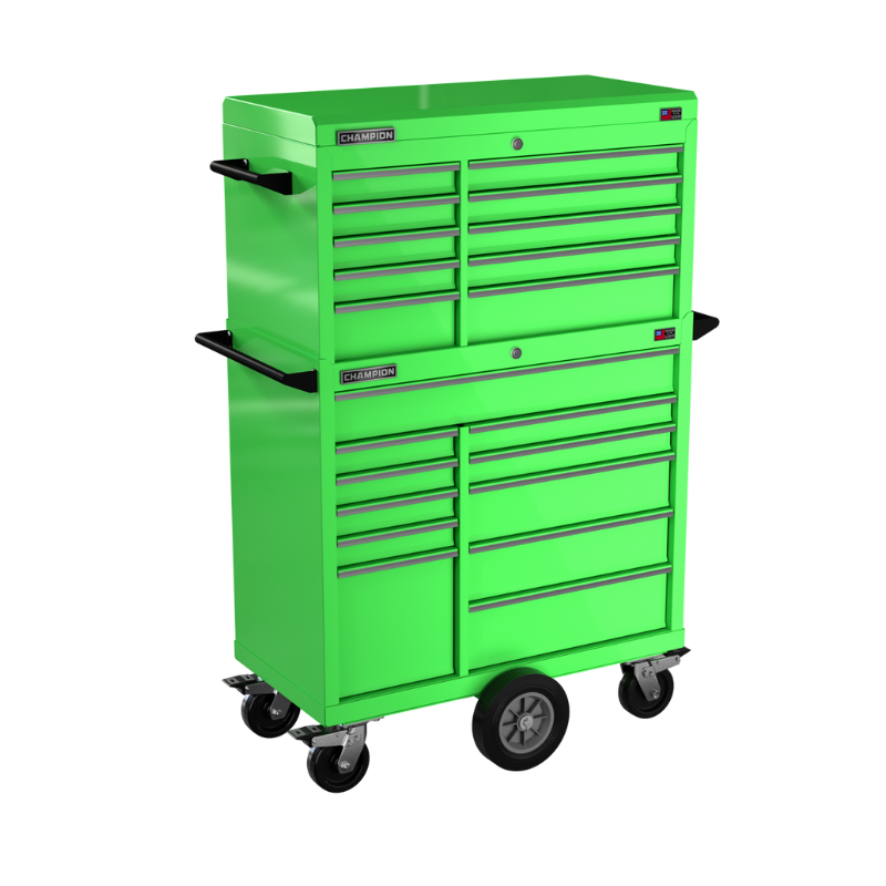 Champion Tool Storage FMP4121MC-EG 21-Drawer Standard Depth 41" FMPRO Combo Maintenance Cart | 41"W x 68"H x 20"D, Electric Green
