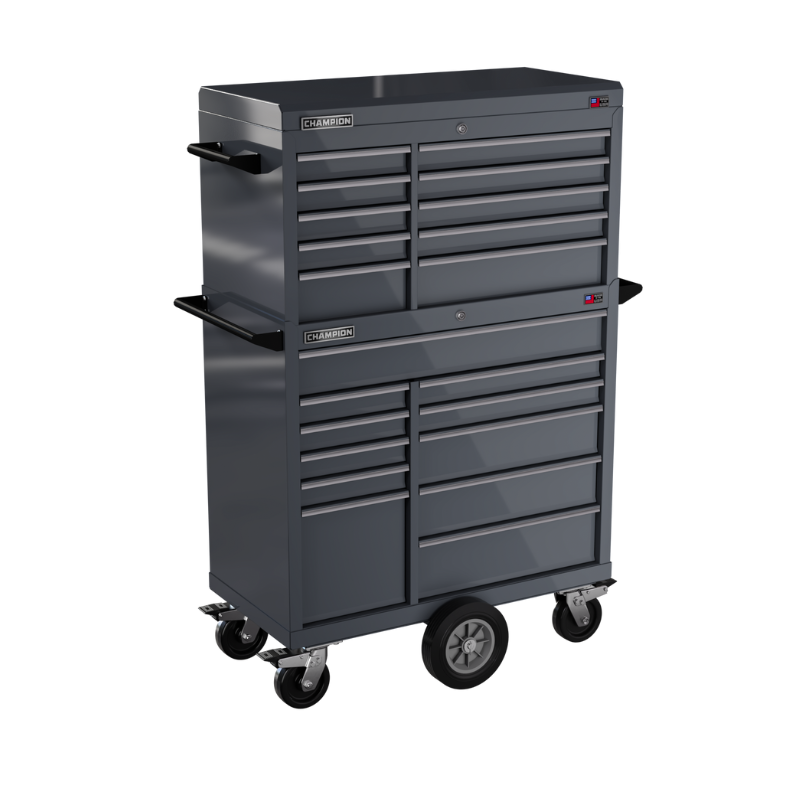 Champion Tool Storage FMP4121MC-SG 21-Drawer Standard Depth 41" FMPRO Combo Maintenance Cart | 41"W x 68"H x 20"D, Storm Grey