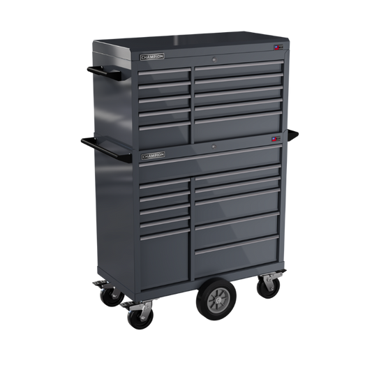 Champion Tool Storage FMP4121MC-SG 21-Drawer Standard Depth 41" FMPRO Combo Maintenance Cart | 41"W x 68"H x 20"D, Storm Grey