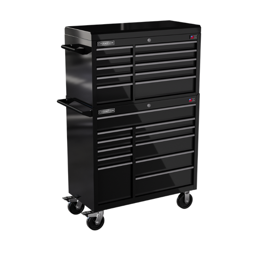 Champion Tool Storage FMP4121RC-BK 21-Drawer Standard Depth 41" FMPRO Combo Roll Cart | 41"W x 66"H x 20"D, Gloss Black