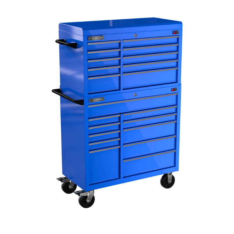 Champion Tool Storage FMP4121RC-BL 21-Drawer Standard Depth 41" FMPRO Combo Roll Cart | 41"W x 66"H x 20"D, Gloss Blue