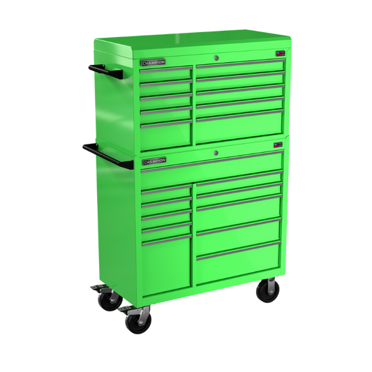 Champion Tool Storage FMP4121RC-EG 21-Drawer Standard Depth 41" FMPRO Combo Roll Cart | 41"W x 66"H x 20"D, Electric Green
