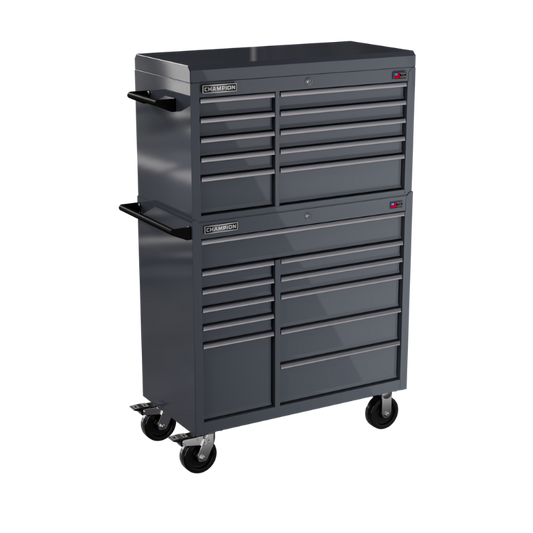 Champion Tool Storage FMP4121RC-SG 21-Drawer Standard Depth 41" FMPRO Combo Roll Cart | 41"W x 66"H x 20"D, Storm Grey