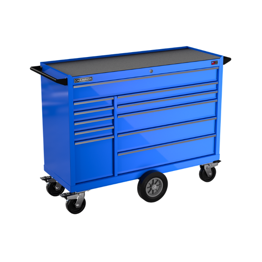 Champion Tool Storage FMP5411MC-BL 11-Drawer Standard Depth 54" FMPRO Maintenance Cart | 54"W x 45"H x 20"D, Gloss Blue