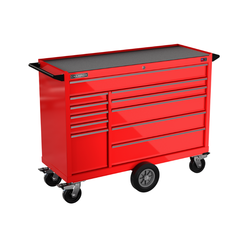 Champion Tool Storage FMP5411MC-RD 11-Drawer Standard Depth 54" FMPRO Maintenance Cart | 54"W x 45"H x 20"D, Gloss Red