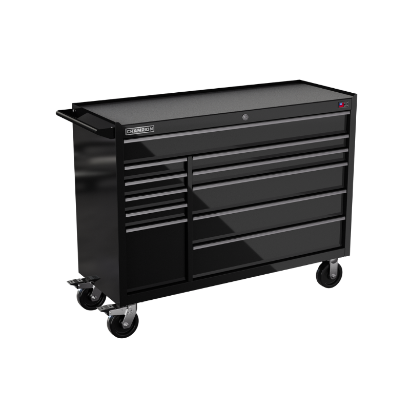 Champion Tool Storage FMP5411RC-BK 11-Drawer Standard Depth 54" FMPRO Roll Cab | 54"W x 43"H x 20"D, Gloss Black