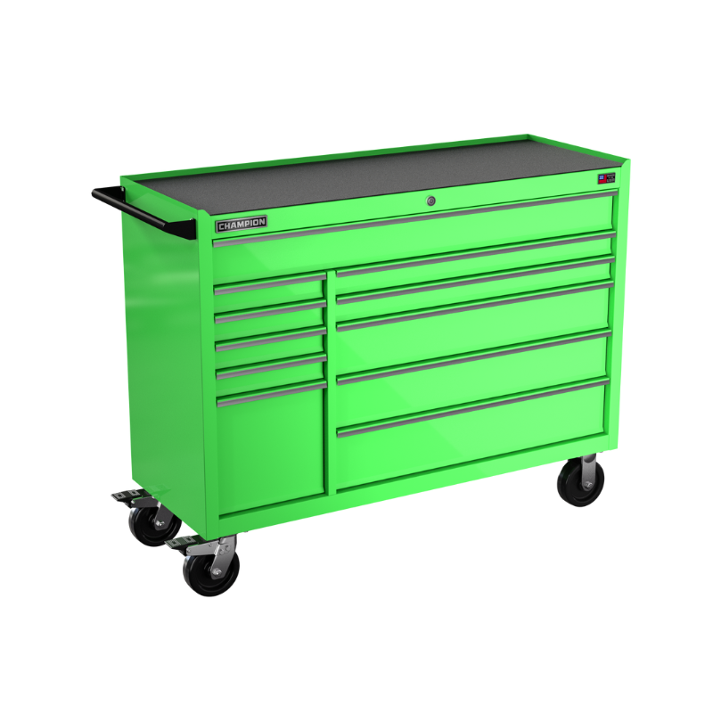 Champion Tool Storage FMP5411RC-EG 11-Drawer Standard Depth 54" FMPRO Roll Cab | 54"W x 43"H x 20"D, Electric Green