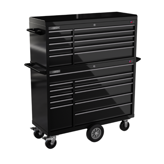 Champion Tool Storage FMP5421MC-BK 21-Drawer Standard Depth 54" FMPRO Combo Maintenance Cart | 54"W x 68"H x 20"D, Gloss Black