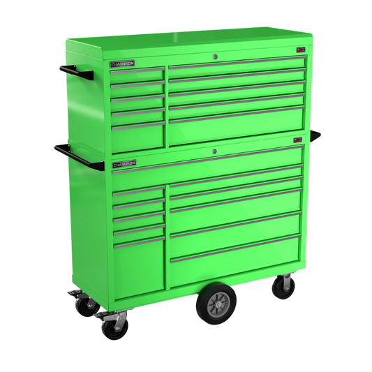 Champion Tool Storage FMP5421MC-EG 21-Drawer Standard Depth 54" FMPRO Combo Maintenance Cart | 54"W x 68"H x 20"D, Electric Green