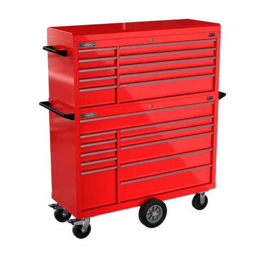 Champion Tool Storage FMP5421MC-RD 21-Drawer Standard Depth 54" FMPRO Combo Maintenance Cart | 54"W x 68"H x 20"D, Gloss Red