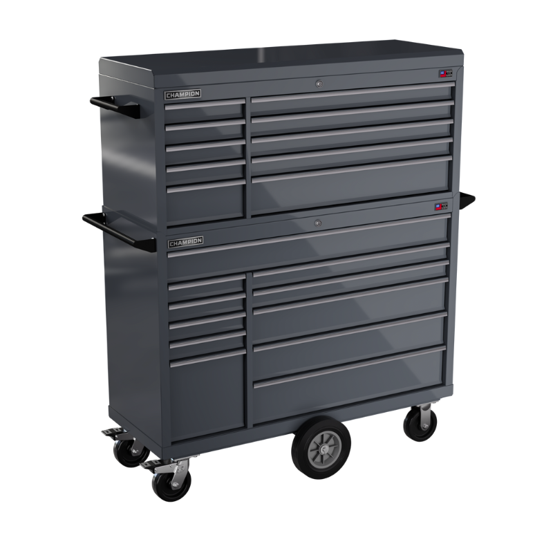 Champion Tool Storage FMP5421MC-SG 21-Drawer Standard Depth 54" FMPRO Combo Maintenance Cart | 54"W x 68"H x 20"D, Storm Grey