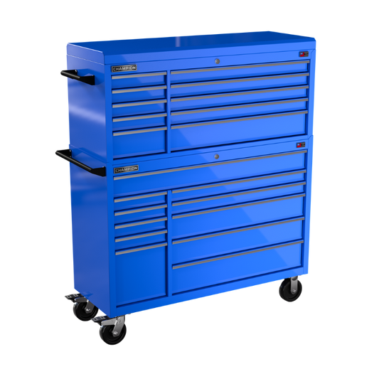 Champion Tool Storage FMP5421RC-BL 21-Drawer Standard Depth 54" FMPRO Combo Roll Cab | 54"W x 66"H x 20"D, Gloss Blue