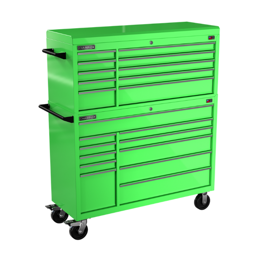 Champion Tool Storage FMP5421RC-EG 21-Drawer Standard Depth 54" FMPRO Combo Roll Cab | 54"W x 66"H x 20"D, Electric Green