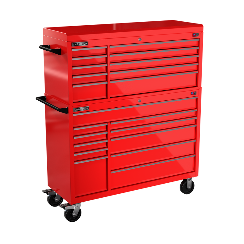 Champion Tool Storage FMP5421RC-RD 21-Drawer Standard Depth 54" FMPRO Combo Roll Cab | 54"W x 66"H x 20"D, Gloss Red