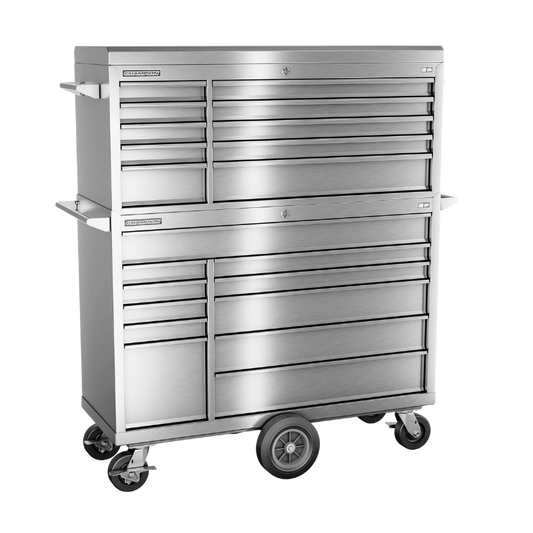 Champion Tool Storage FMPS5421MC 21-Drawer Standard Depth 54" FMPRO SST Combo Maintenance Cart | 54"W x 68"H x 20"D, Stainless