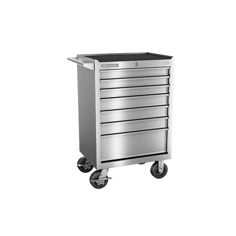 Champion Tool Storage FMPSA2707RC 7-Drawer Standard Depth 27" FMPRO Plus SST Roll Cab | 27"W x 43"H x 20"D, Stainless