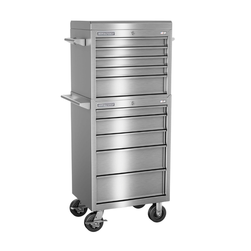 Champion Tool Storage FMPSA2710RC 10-Drawer Standard Depth 27" FMPRO Plus SST Combo Roll Cabinet | 27"W x 66"H x 20"D, Stainless