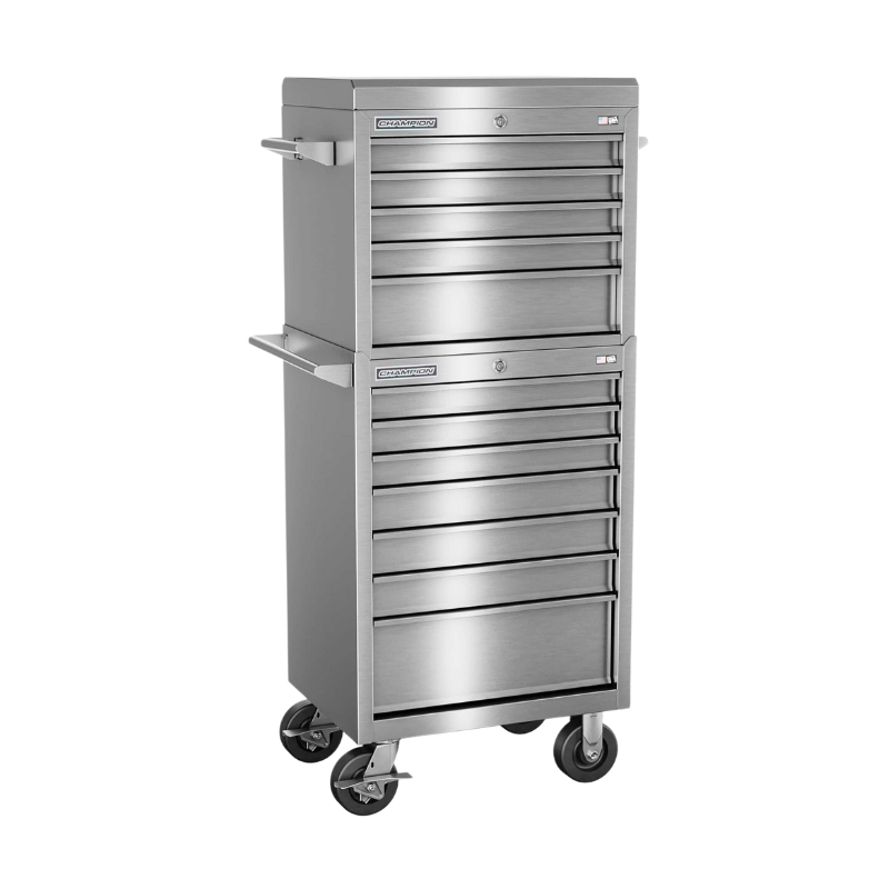 Champion Tool Storage FMPSA2712RC 12-Drawer Standard Depth 27" FMPRO Plus SST Combo Roll Cabinet | 27"W x 66"H x 20"D, Stainless