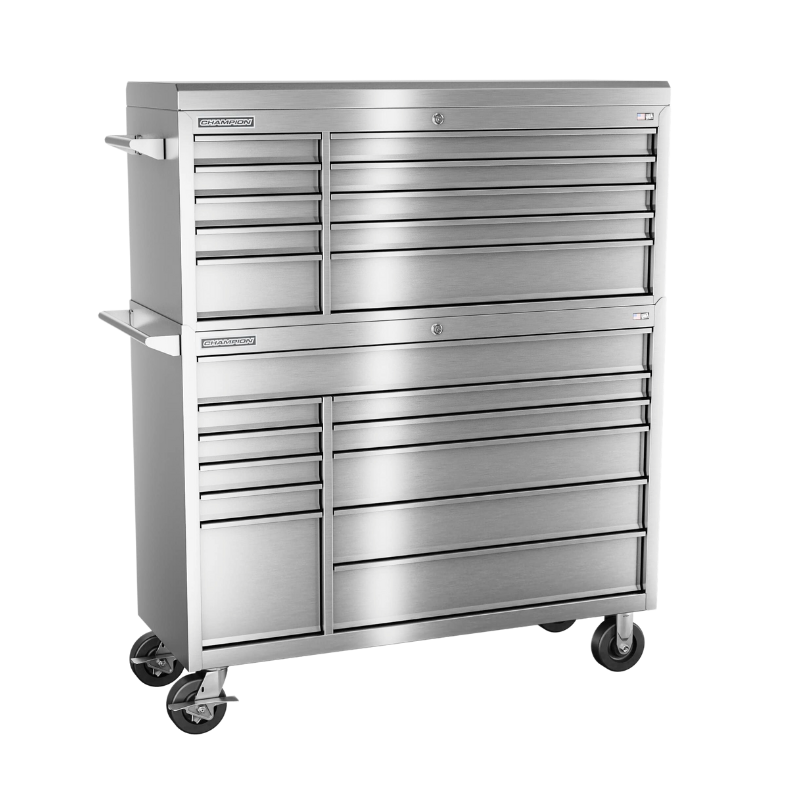Champion Tool Storage FMPSA5421RC 21-Drawer Standard Depth 54" FMPRO Plus SST Combo Roll Cab | 54"W x 66"H x 20"D, Stainless