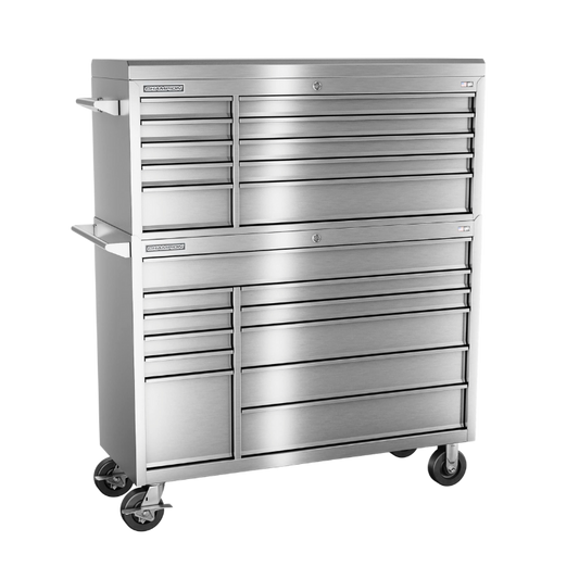 Champion Tool Storage FMPSA5421RC 21-Drawer Standard Depth 54" FMPRO Plus SST Combo Roll Cab | 54"W x 66"H x 20"D, Stainless