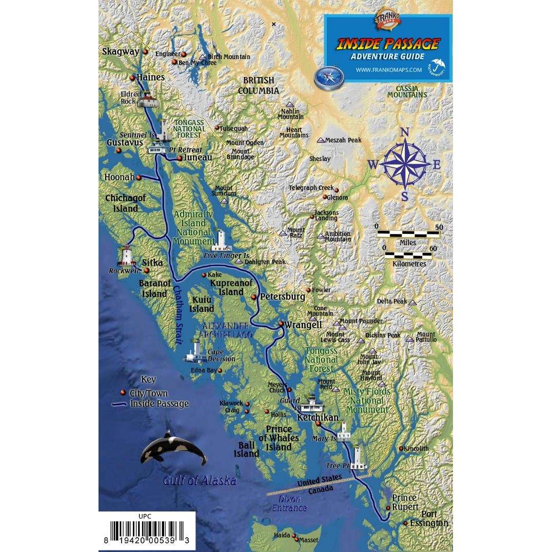 Paradise Clay FRM006 Alaska Inside Passage Map Guide LAMINATED CARD