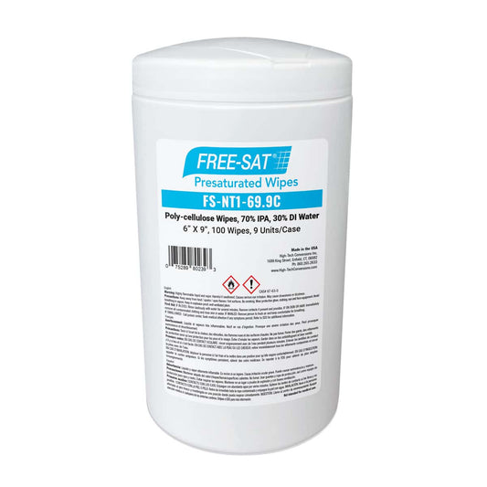SOS Cleanroom FREE-SAT 70% IPA 6? x 9? Presaturated Canister Wipes