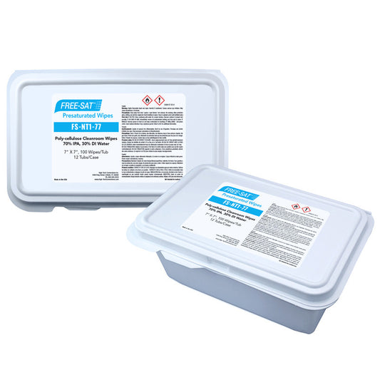 SOS Cleanroom FREE-SAT 7? x 7? Poly-cellulose Presaturated Wipers, 70% IPA / 30% DI Water