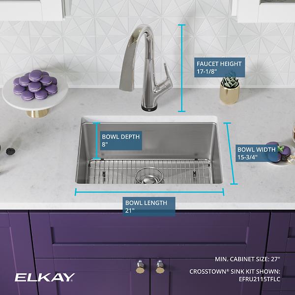 Elkay EFRU2115TFLC Crosstown® 16 Gauge Stainless Steel 23-1/2" x 18-1/4" x 8" Single Bowl Undermount Sink Kit with Filtered Faucet