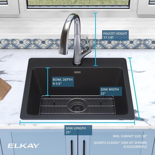 Elkay ELG2522FLC Quartz Classic® 25" x 22" x 9-1/2" Single Bowl Drop-in Sink Kit with Filtered Faucet