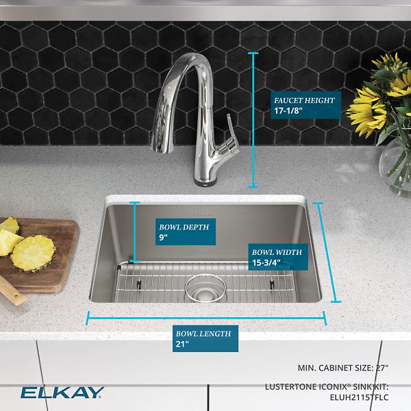 Elkay ELUH2115TFLC Lustertone Iconix® 18 Gauge Stainless Steel 23-1/2" x 18-1/4" x 9" Single Bowl Undermount Sink Kit with Filtered Faucet