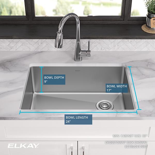 Elkay ECTRU24179RT Crosstown® 18 Gauge Stainless Steel 25-1/2" x 18-1/2" x 9" Single Bowl Undermount Sink