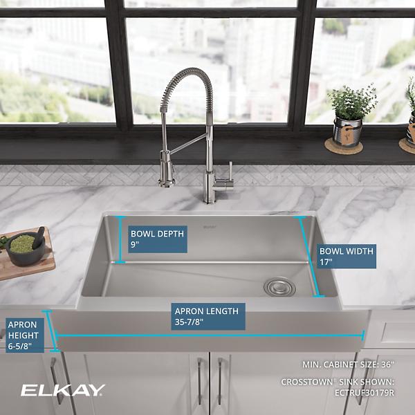 Elkay ECTRUF30179R Crosstown® 18 Gauge Stainless Steel 35-7/8" x 20-1/4" x 9" Single Bowl Farmhouse Sink