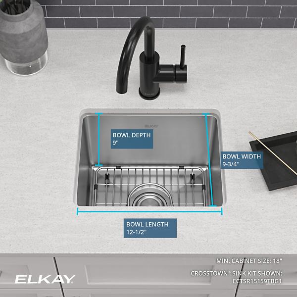 Elkay ECTSR15159TBG Crosstown® 18 Gauge Stainless Steel 15" x 15" x 9" Single Bowl Dual Mount Sink Kit