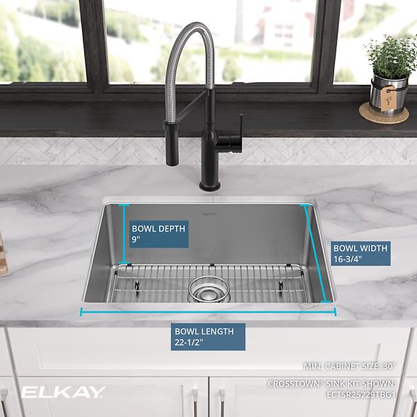 Elkay ECTSR25229TBG Crosstown 18 Gauge Stainless Steel 25" x 22" x 9" Single Bowl Dual Mount Sink Kit