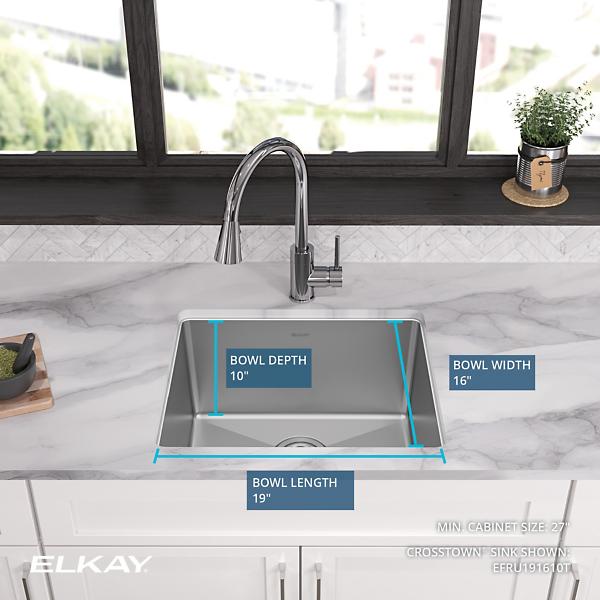 Elkay EFRU191610T Crosstown® 16 Gauge Stainless Steel 21-1/2" x 18-1/2" x 10" Single Bowl Undermount Sink