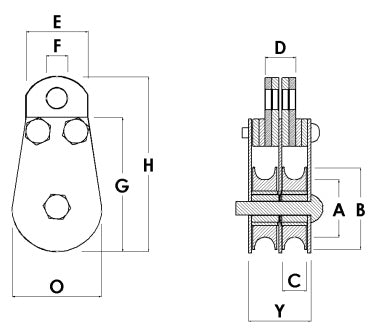 Block Division 02068-2-SN-SS 2″ Fixed Eye Pulley, Stainless, Snatch Pin, 2 Sheaves, Stainless Steel