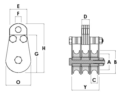 Block Division 02068-3-SS 2” Fixed Eye Pulley Block 3 Sheaves, Stainless Steel