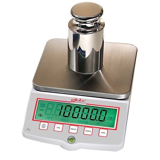 Globe Scientific GBBH-3001-CT Balance Toploading Basic High Capacity Portable 3000g X 0.1g External Calibration 100-240V 50-60Hz External Batteries Includes ISO/IEC 170252017 Caibration Certificate