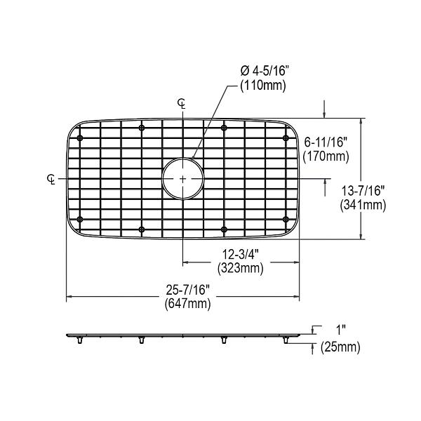 Elkay GBG2816SS Dayton® Stainless Steel 25-7/16" x 13-3/8" x 1" Bottom Grid